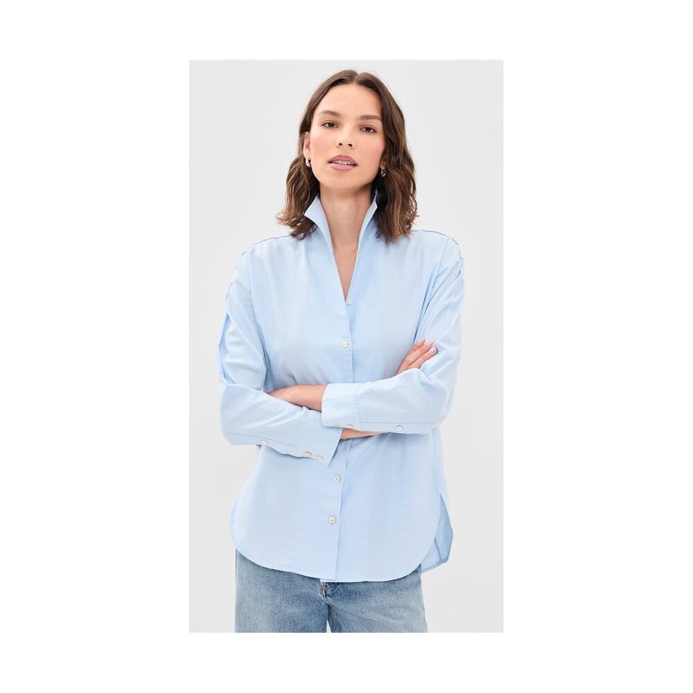 AYR The Tate Shirt Womens Large Blue 100% Cotton Stand Collar Oversized Blouse